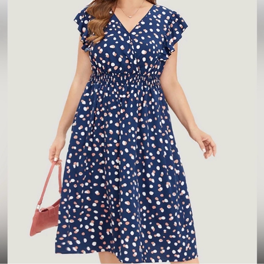 All over print pocket wrap flutter cap sleeve dress size 22-24 or 3X